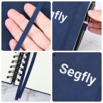 Segfly A5 Notebook, Grid, Hardcover, 120 Sheets/240 Pages, Spiral-bound, 100gsm, 5mm Paper, PU Leather Cover, Blue, 21.3 x 14.5 cm