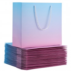 Flumus Paper Bags , 20 Pack 12.5"x 4.5"x 11" Plain Pink Blue Gift Wrap Bags with Handles Bulk for Shopping Present Small Business Boutique Welcome Wedding